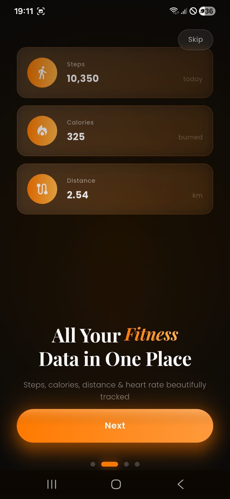 EasyFit activity data screen